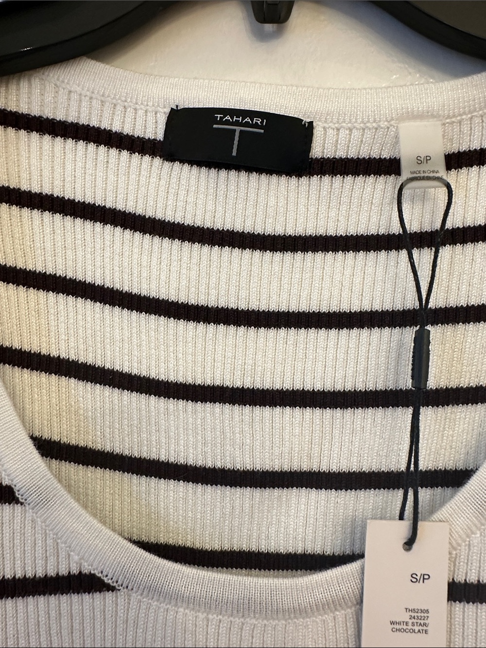 Tahari White and Brown Striped Ribbed Tank - Picture 2 of 4